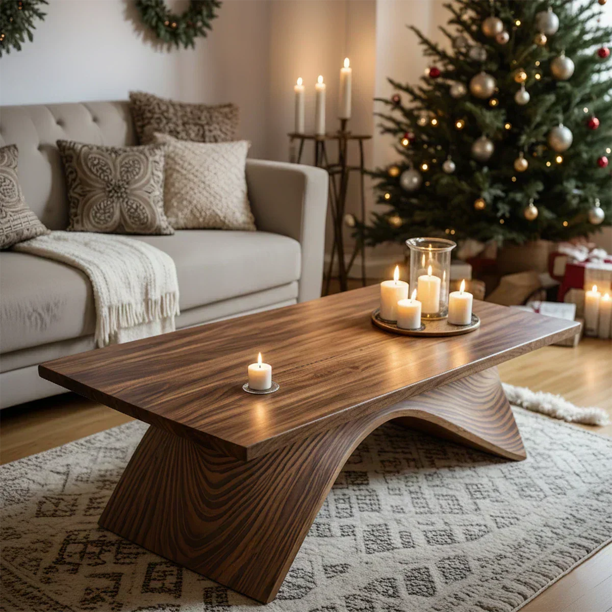 Sculptural Curved Solid Wood Coffee Table – Handcrafted Natural Finish - Elitegemse - View 4