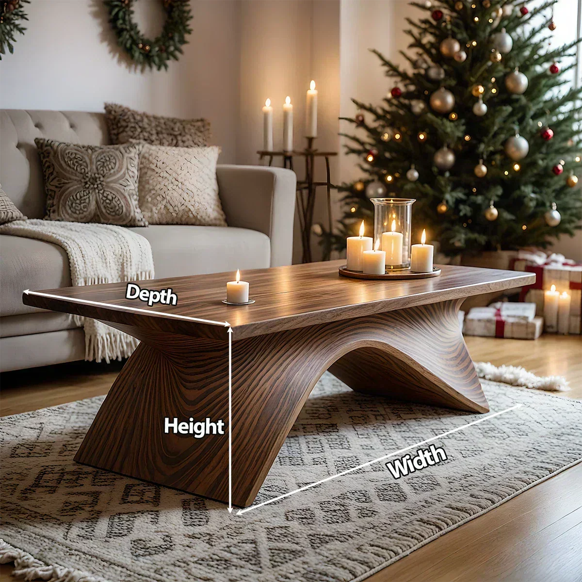 Sculptural Curved Solid Wood Coffee Table – Handcrafted Natural Finish - Elitegemse - View 6