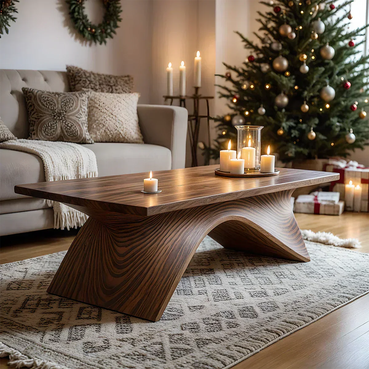 Sculptural Curved Solid Wood Coffee Table – Handcrafted Natural Finish - Elitegemse - View 8
