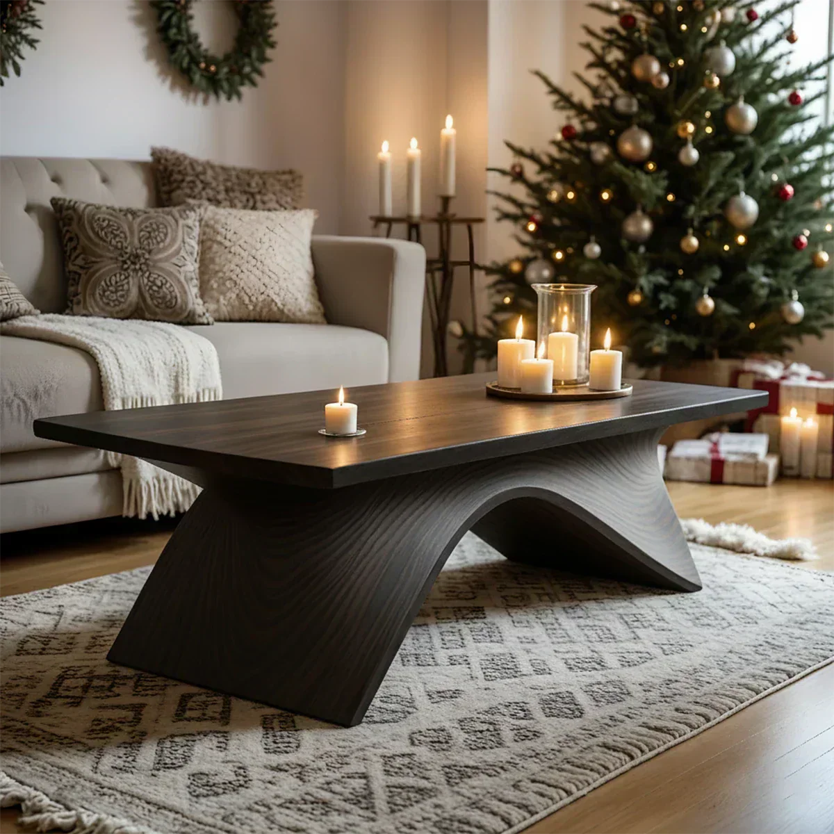 Sculptural Curved Solid Wood Coffee Table – Handcrafted Natural Finish - Elitegemse - View 9