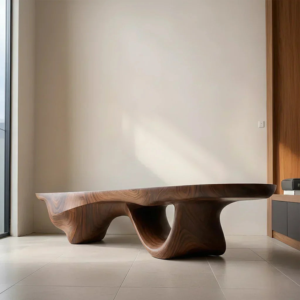 Sculptural Fluid-Form Solid Wood Bench – Modern Organic Art Piece - Elitegemse - View 3
