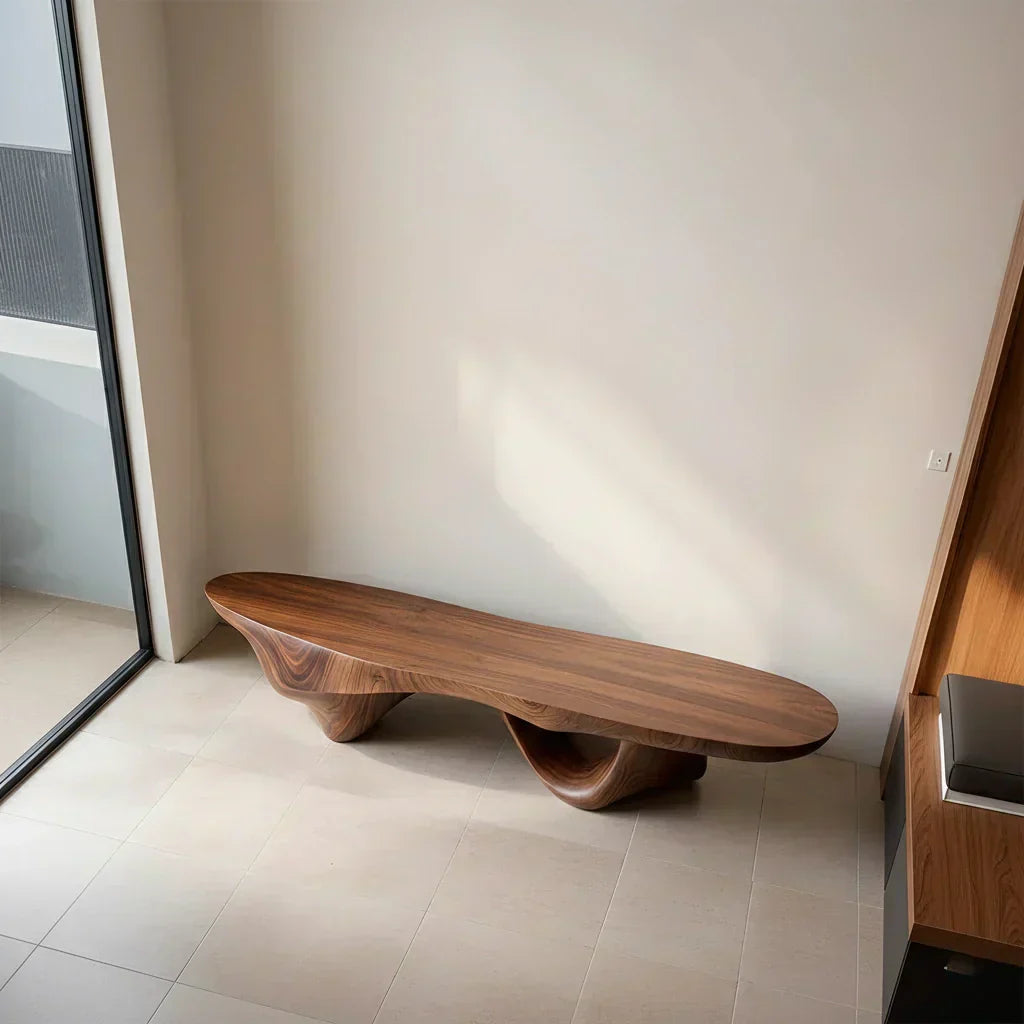 Sculptural Fluid-Form Solid Wood Bench – Modern Organic Art Piece - Elitegemse - View 5