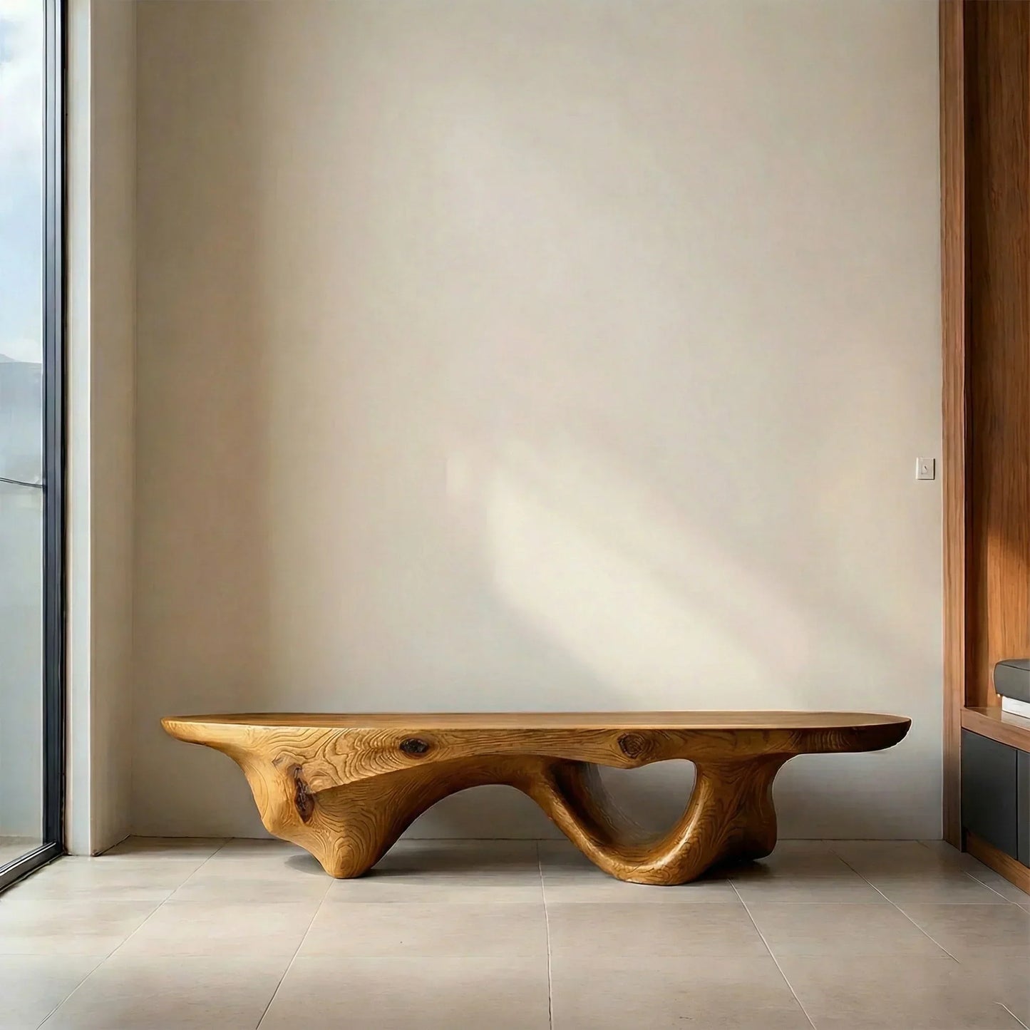 Sculptural Fluid-Form Solid Wood Bench – Modern Organic Art Piece - Elitegemse - View 7