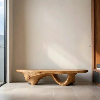 Sculptural Fluid-Form Solid Wood Bench – Modern Organic Art Piece - Elitegemse - View 8
