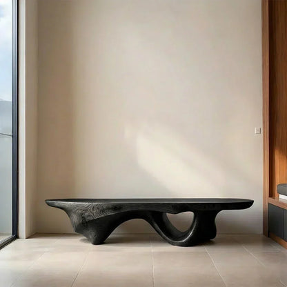 Sculptural Fluid-Form Solid Wood Bench – Modern Organic Art Piece - Elitegemse - View 9