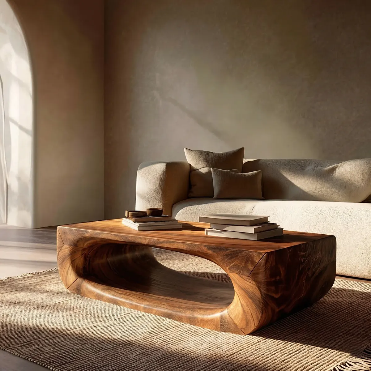 Sculptural Hollow Coffee Table in Organic Modern Natural Solid Wood - Elitegemse
