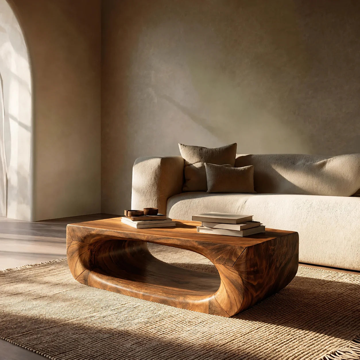 Sculptural Hollow Coffee Table in Organic Modern Natural Solid Wood - Elitegemse - View 10