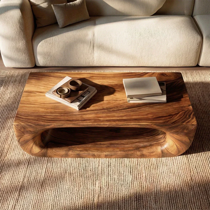 Sculptural Hollow Coffee Table in Organic Modern Natural Solid Wood - Elitegemse - View 2