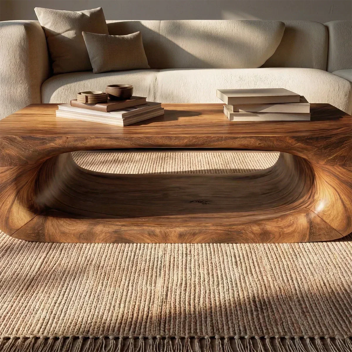 Sculptural Hollow Coffee Table in Organic Modern Natural Solid Wood - Elitegemse - View 3