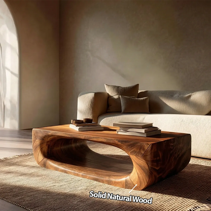 Sculptural Hollow Coffee Table in Organic Modern Natural Solid Wood - Elitegemse - View 4