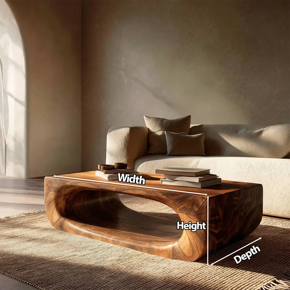 Sculptural Hollow Coffee Table in Organic Modern Natural Solid Wood - Elitegemse - View 5