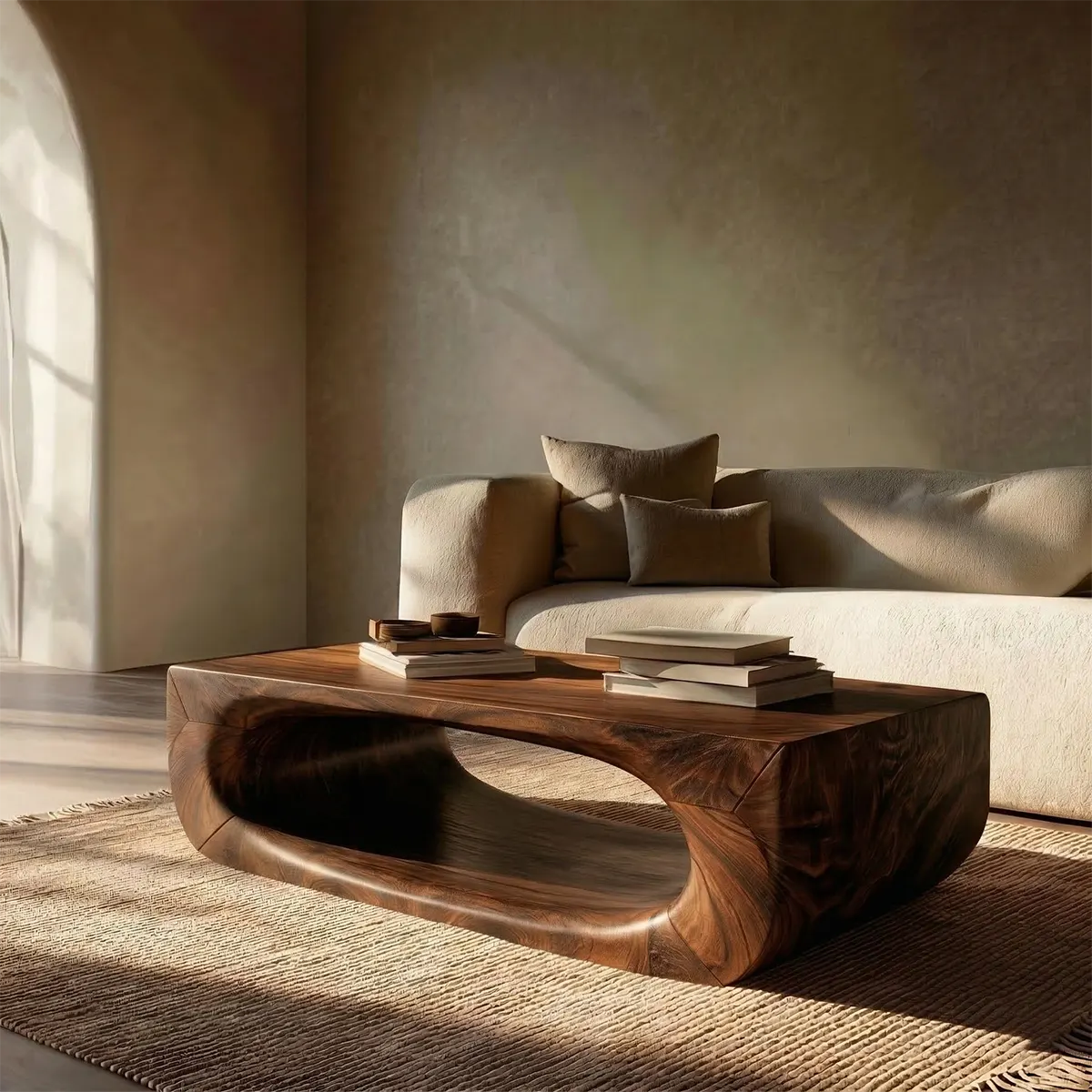 Sculptural Hollow Coffee Table in Organic Modern Natural Solid Wood - Elitegemse - View 6