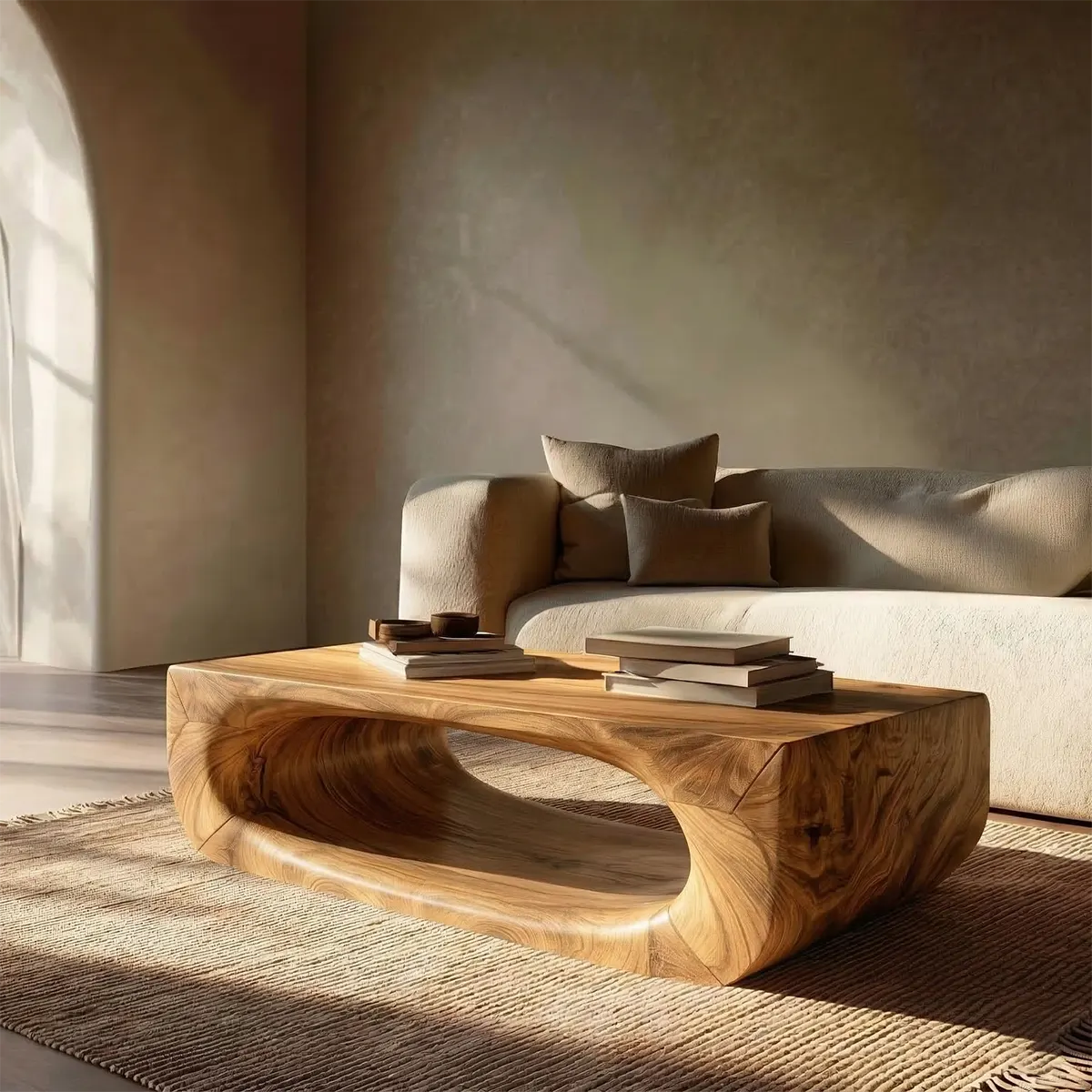 Sculptural Hollow Coffee Table in Organic Modern Natural Solid Wood - Elitegemse - View 7