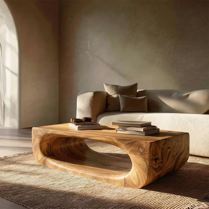 Sculptural Hollow Coffee Table in Organic Modern Natural Solid Wood - Elitegemse - View 7
