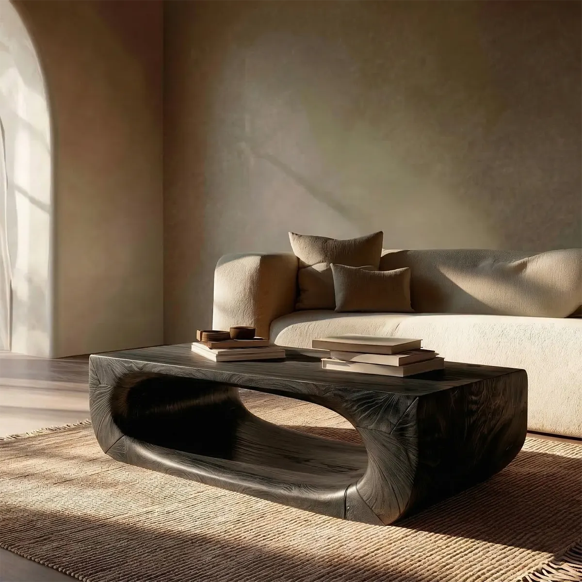 Sculptural Hollow Coffee Table in Organic Modern Natural Solid Wood - Elitegemse - View 8
