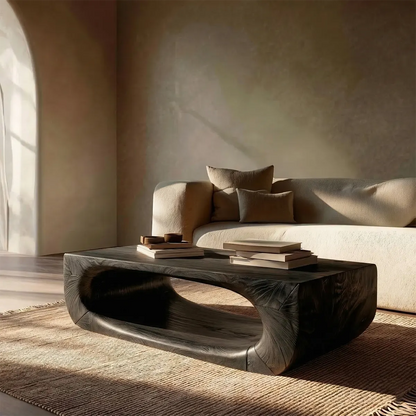 Sculptural Hollow Coffee Table in Organic Modern Natural Solid Wood - Elitegemse - View 8
