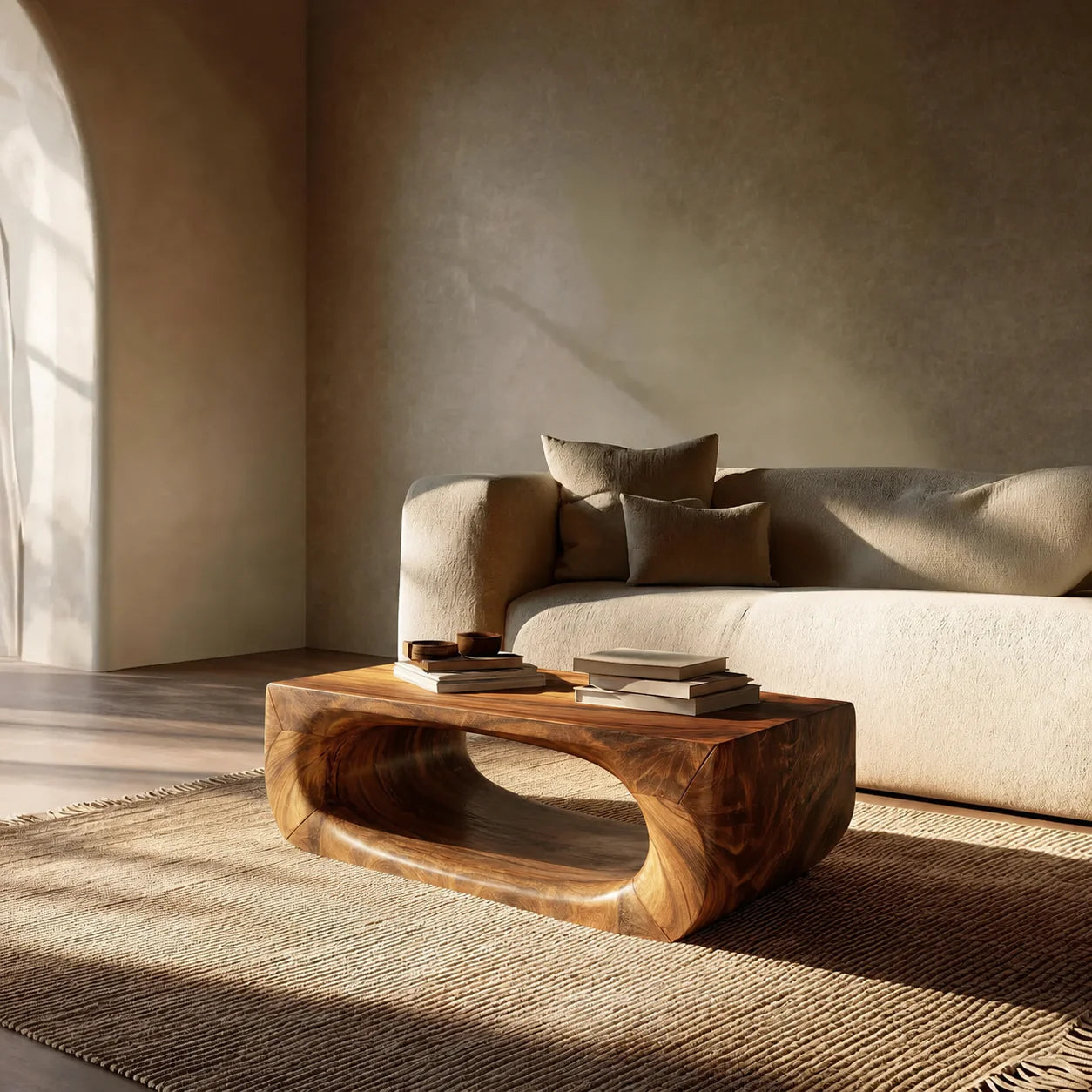 Sculptural Hollow Coffee Table in Organic Modern Natural Solid Wood - Elitegemse - View 9