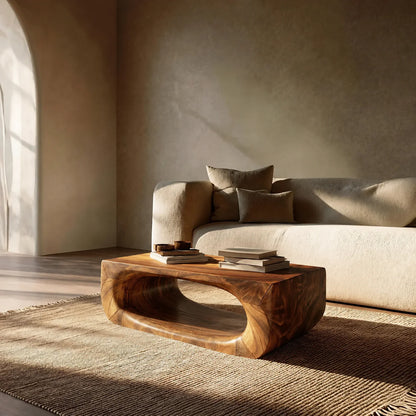 Sculptural Hollow Coffee Table in Organic Modern Natural Solid Wood - Elitegemse - View 9
