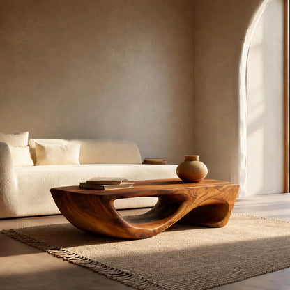 Sculptural Modern Coffee Table with Hollow Curve Base in Natural Solid Wood - Elitegemse - View 10