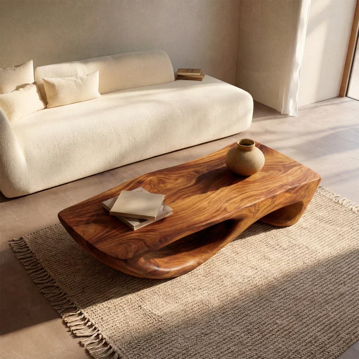 Sculptural Modern Coffee Table with Hollow Curve Base in Natural Solid Wood - Elitegemse - View 3
