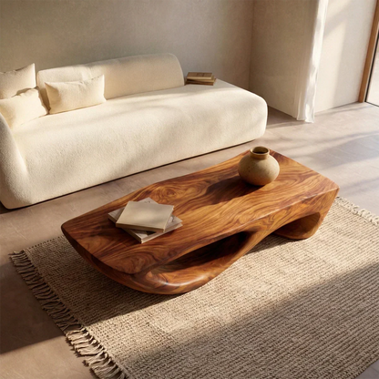 Sculptural Modern Coffee Table with Hollow Curve Base in Natural Solid Wood - Elitegemse - View 3