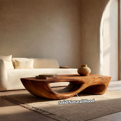 Sculptural Modern Coffee Table with Hollow Curve Base in Natural Solid Wood - Elitegemse - View 4