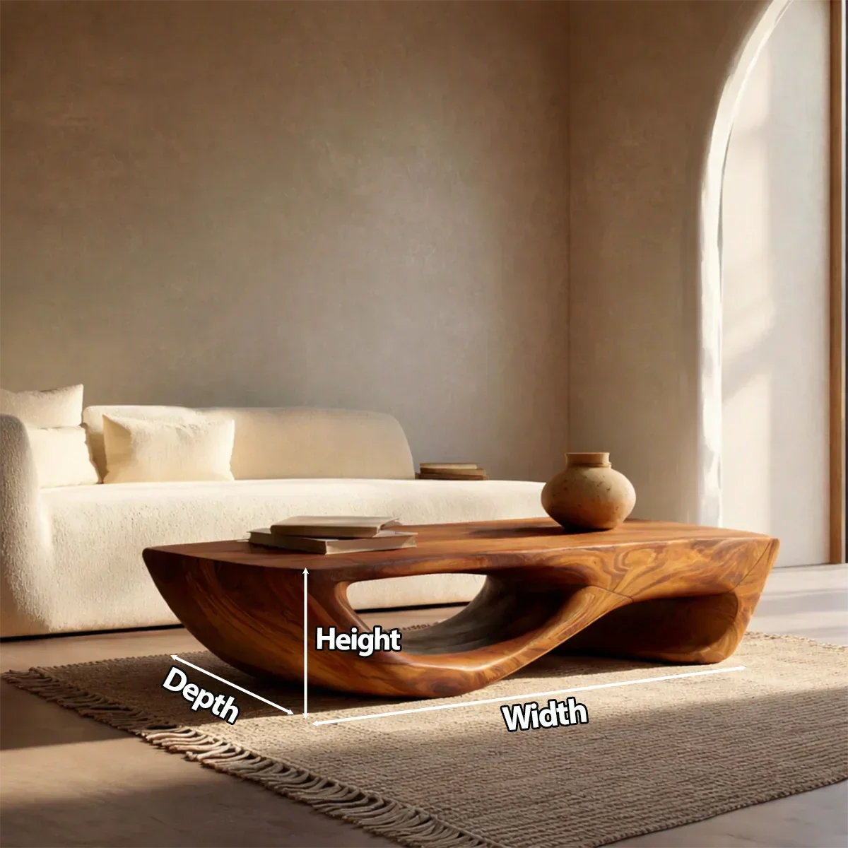 Sculptural Modern Coffee Table with Hollow Curve Base in Natural Solid Wood - Elitegemse - View 5