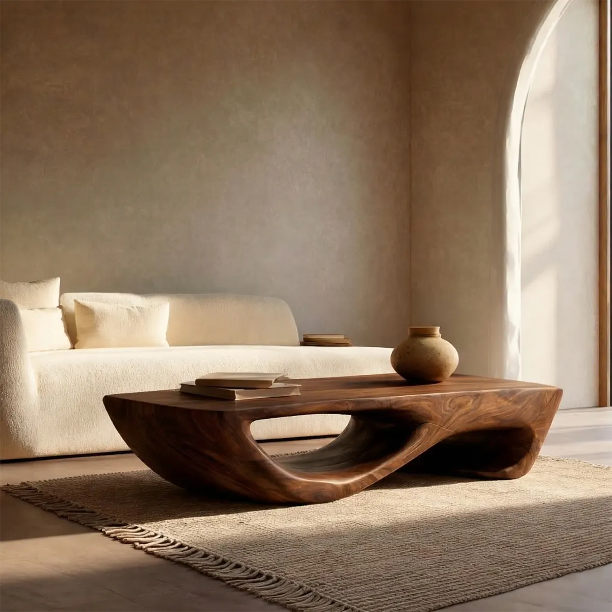 Sculptural Modern Coffee Table with Hollow Curve Base in Natural Solid Wood - Elitegemse - View 6
