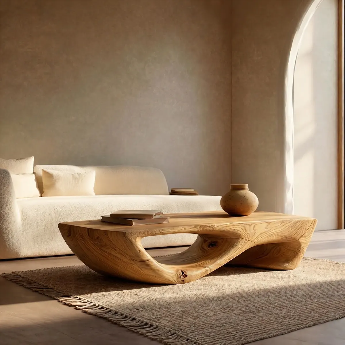 Sculptural Modern Coffee Table with Hollow Curve Base in Natural Solid Wood - Elitegemse - View 7