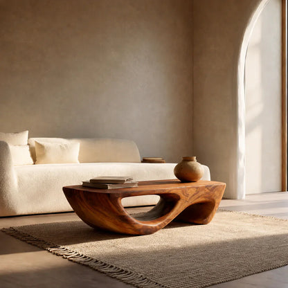 Sculptural Modern Coffee Table with Hollow Curve Base in Natural Solid Wood - Elitegemse - View 9