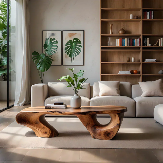 Sculptural Natural Solid Wood Coffee Table — Organic Curve Design - Elitegemse