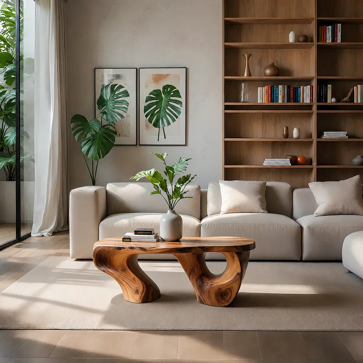 Sculptural Natural Solid Wood Coffee Table — Organic Curve Design - Elitegemse - View 10