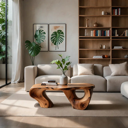Sculptural Natural Solid Wood Coffee Table — Organic Curve Design - Elitegemse - View 11