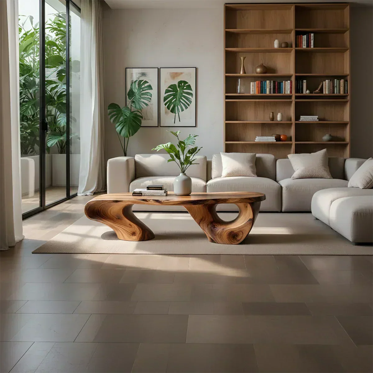 Sculptural Natural Solid Wood Coffee Table — Organic Curve Design - Elitegemse - View 2