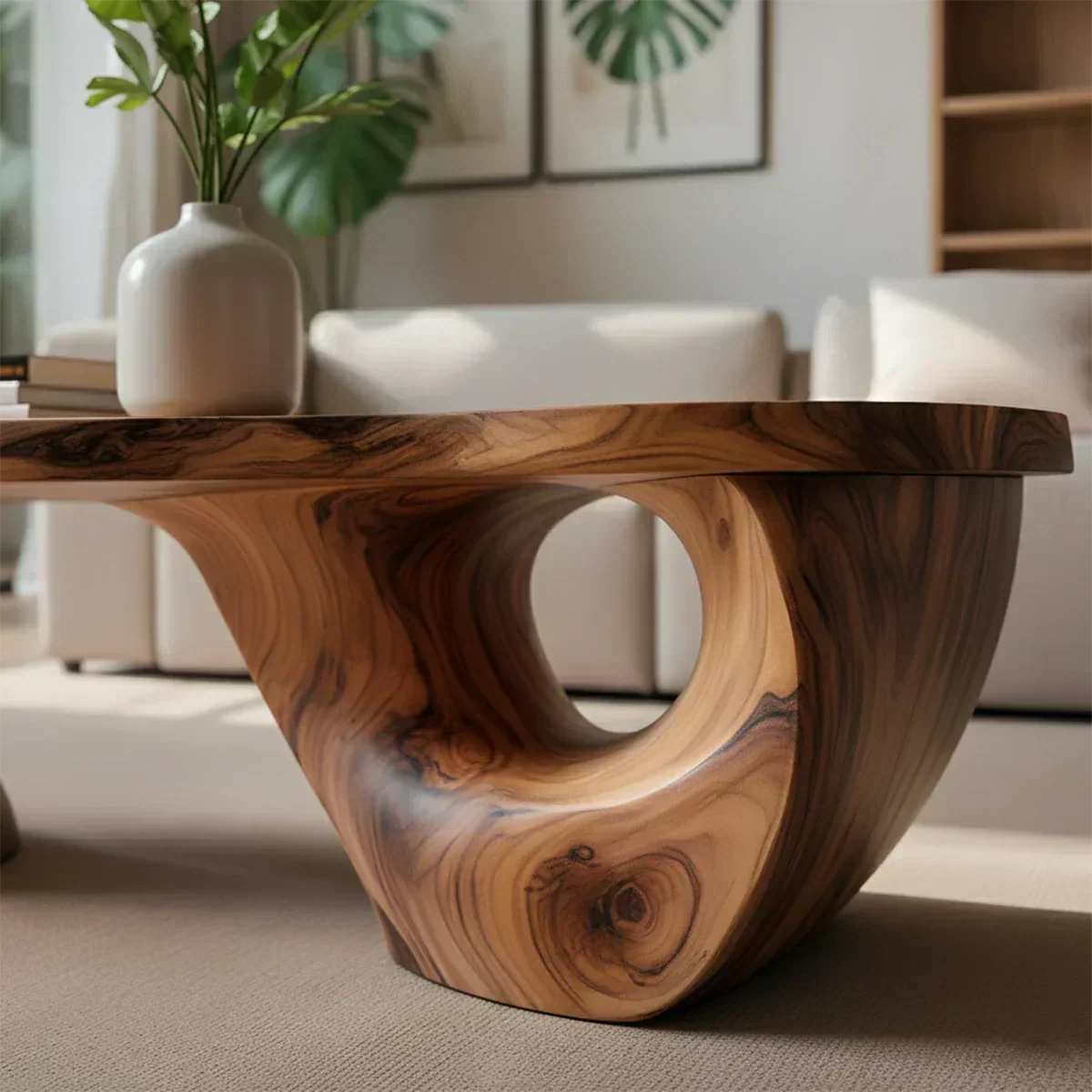 Sculptural Natural Solid Wood Coffee Table — Organic Curve Design - Elitegemse - View 4