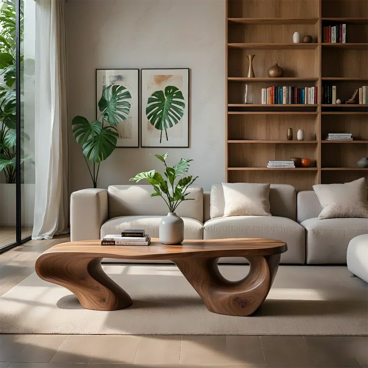 Sculptural Natural Solid Wood Coffee Table — Organic Curve Design - Elitegemse - View 7