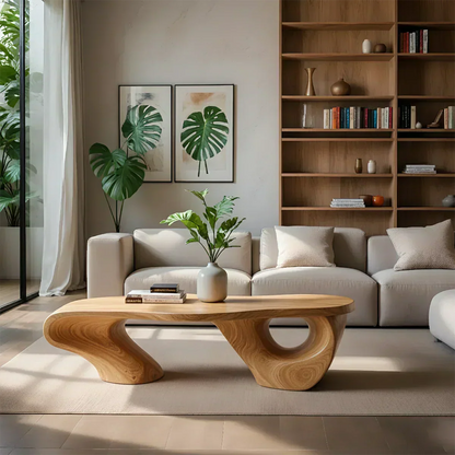 Sculptural Natural Solid Wood Coffee Table — Organic Curve Design - Elitegemse - View 8