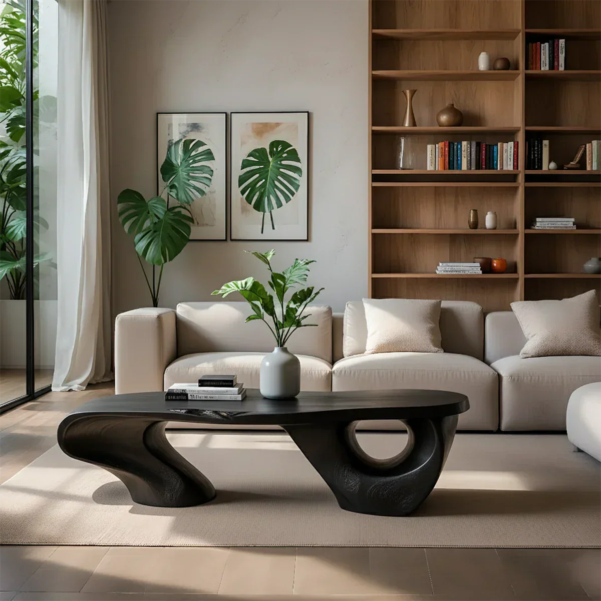 Sculptural Natural Solid Wood Coffee Table — Organic Curve Design - Elitegemse - View 9