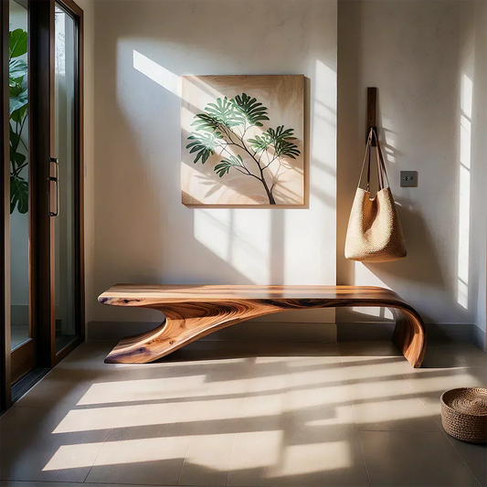 Sculptural Natural Solid Wood Entryway Bench - Elitegemse