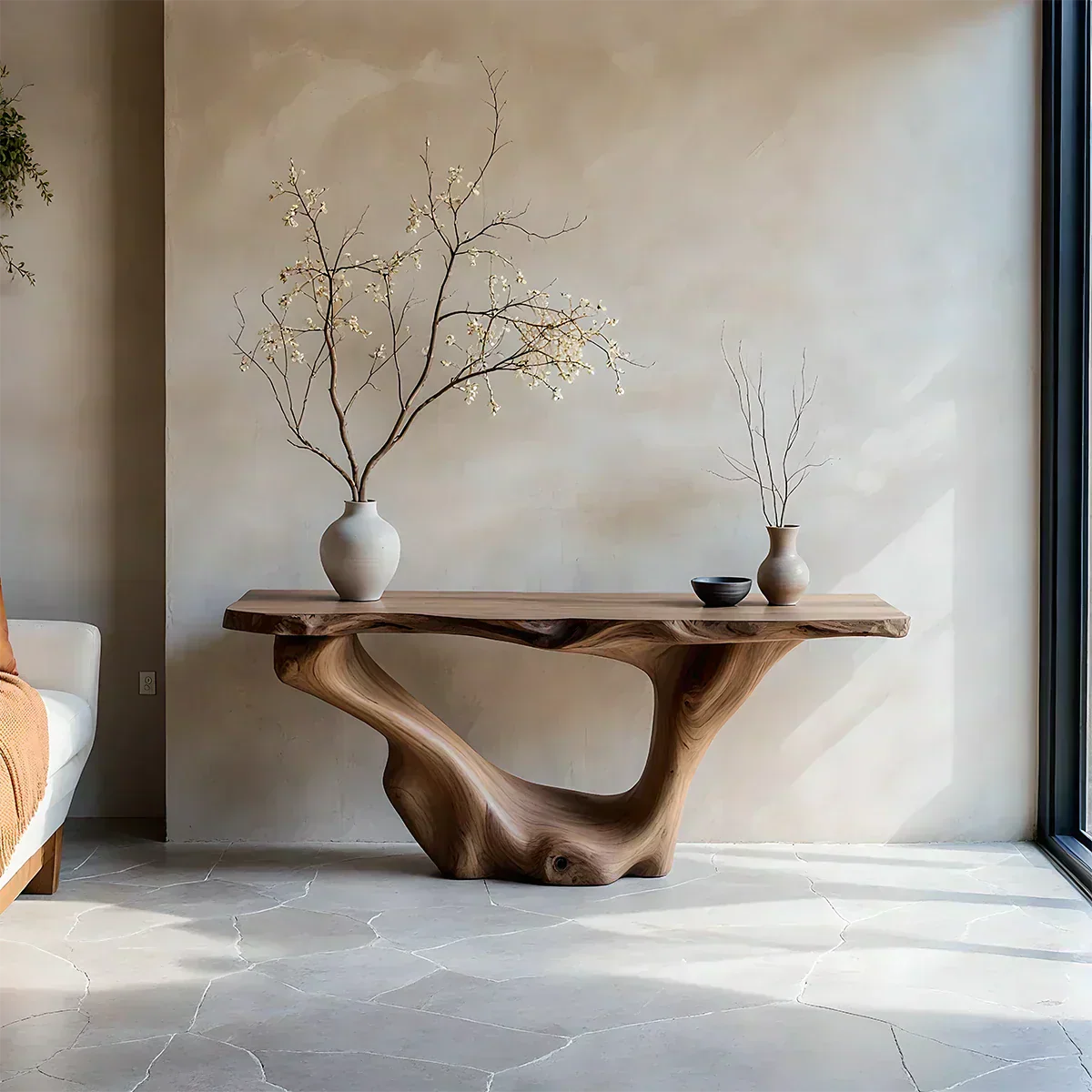 Sculptural Organic Solid Wood Console Table – Art Form Base - Elitegemse