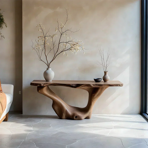 Sculptural Organic Solid Wood Console Table – Art Form Base - Elitegemse