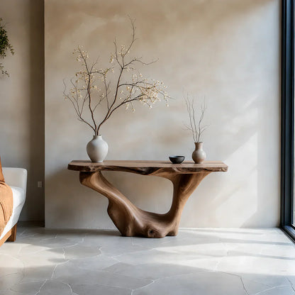 Sculptural Organic Solid Wood Console Table – Art Form Base - Elitegemse - View 10