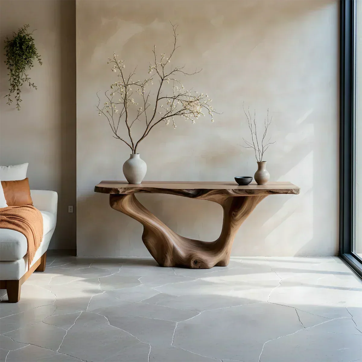 Sculptural Organic Solid Wood Console Table – Art Form Base - Elitegemse - View 2