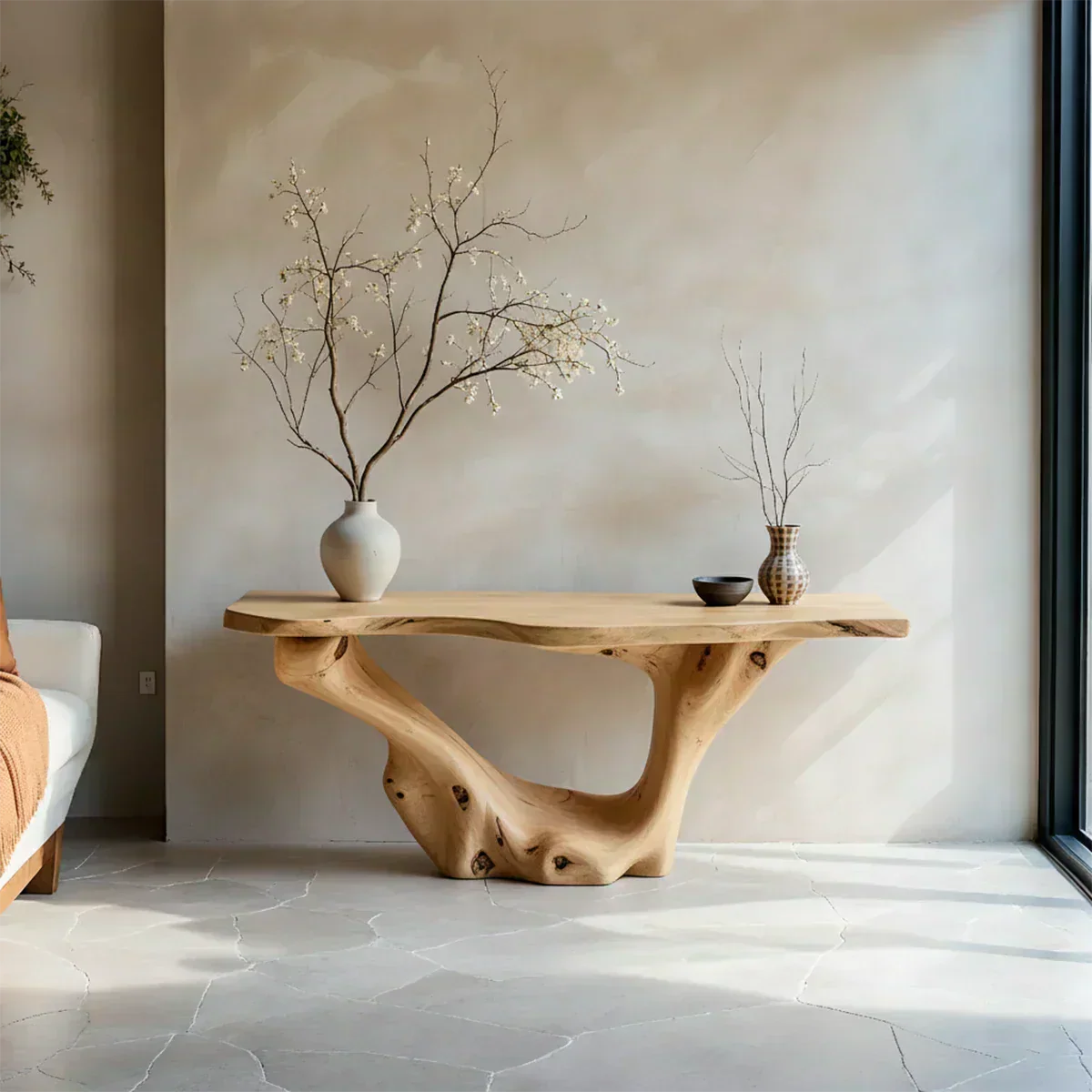 Sculptural Organic Solid Wood Console Table – Art Form Base - Elitegemse - View 8