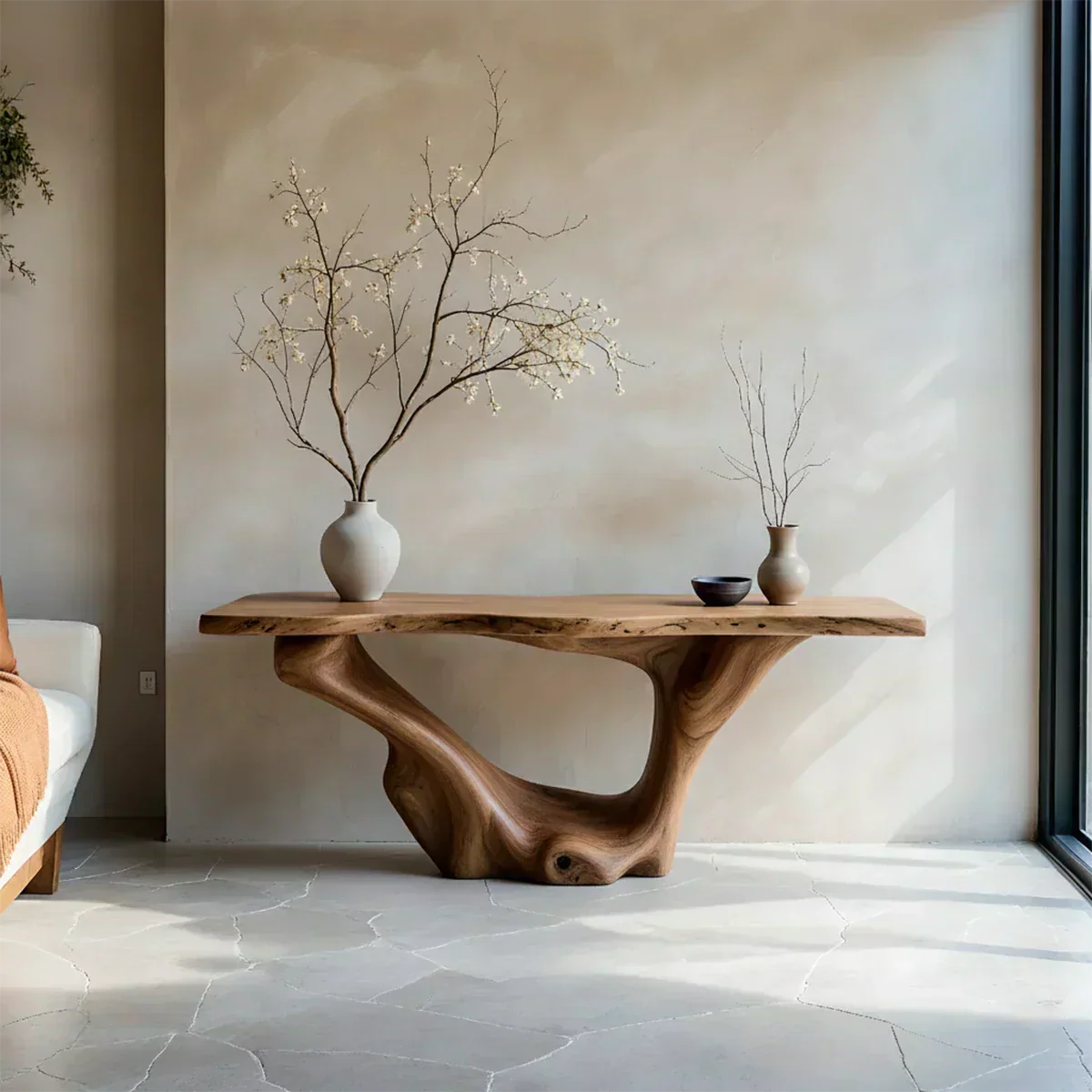 Sculptural Organic Solid Wood Console Table – Art Form Base - Elitegemse - View 9