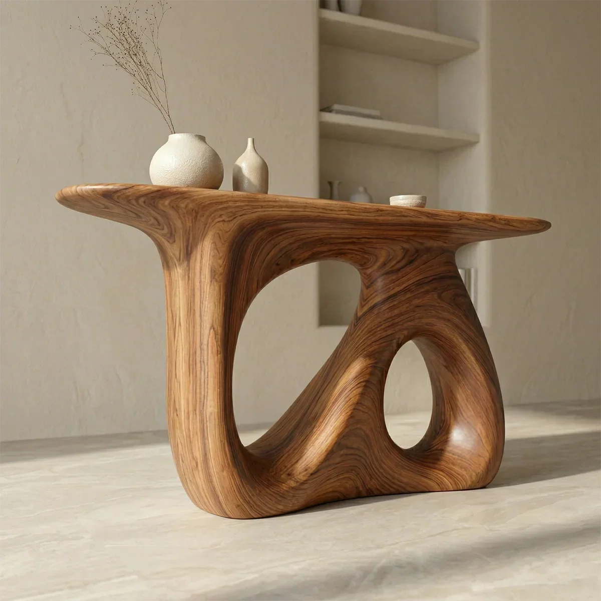 Sculptural Organic Solid Wood Console Table for Modern Interiors - Elitegemse - View 4
