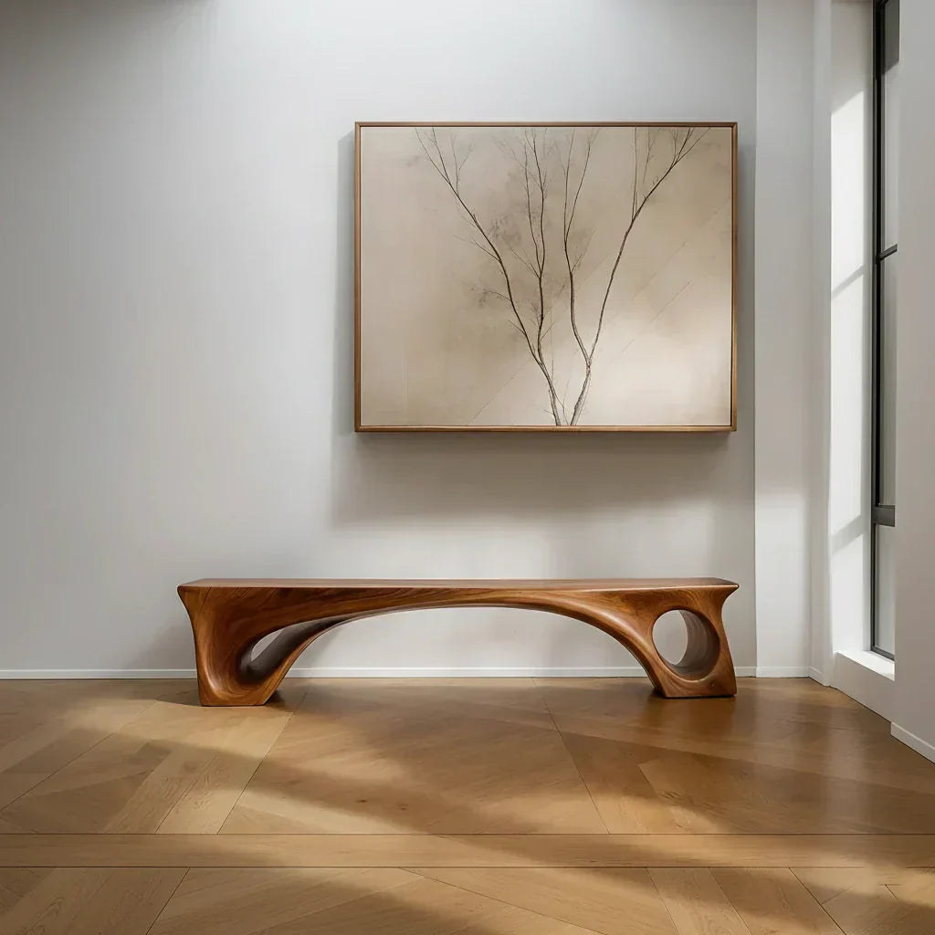 Sculptural Solid Wood Bench – Fluid Modern Form - Elitegemse - View 2
