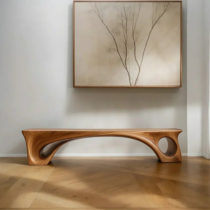 Sculptural Solid Wood Bench – Fluid Modern Form - Elitegemse - View 4