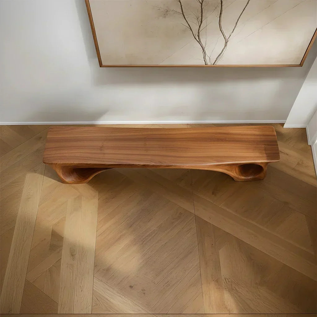 Sculptural Solid Wood Bench – Fluid Modern Form - Elitegemse - View 5
