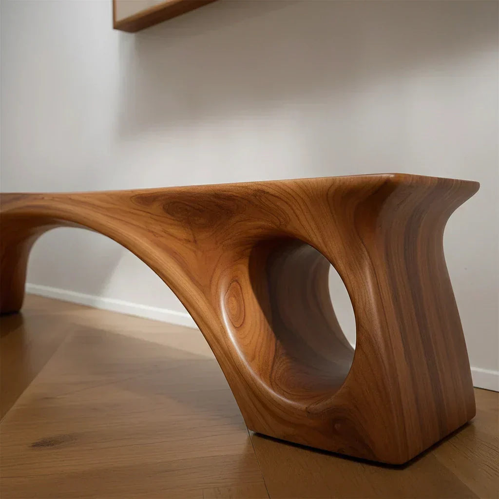 Sculptural Solid Wood Bench – Fluid Modern Form - Elitegemse - View 6